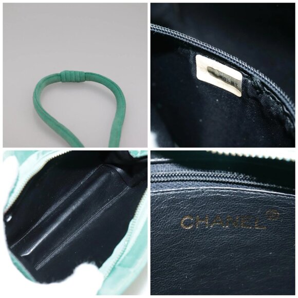 CHANEL V stitch Shoulder Bag Nylon Green Gold CC Auth - Picture 14 of 15
